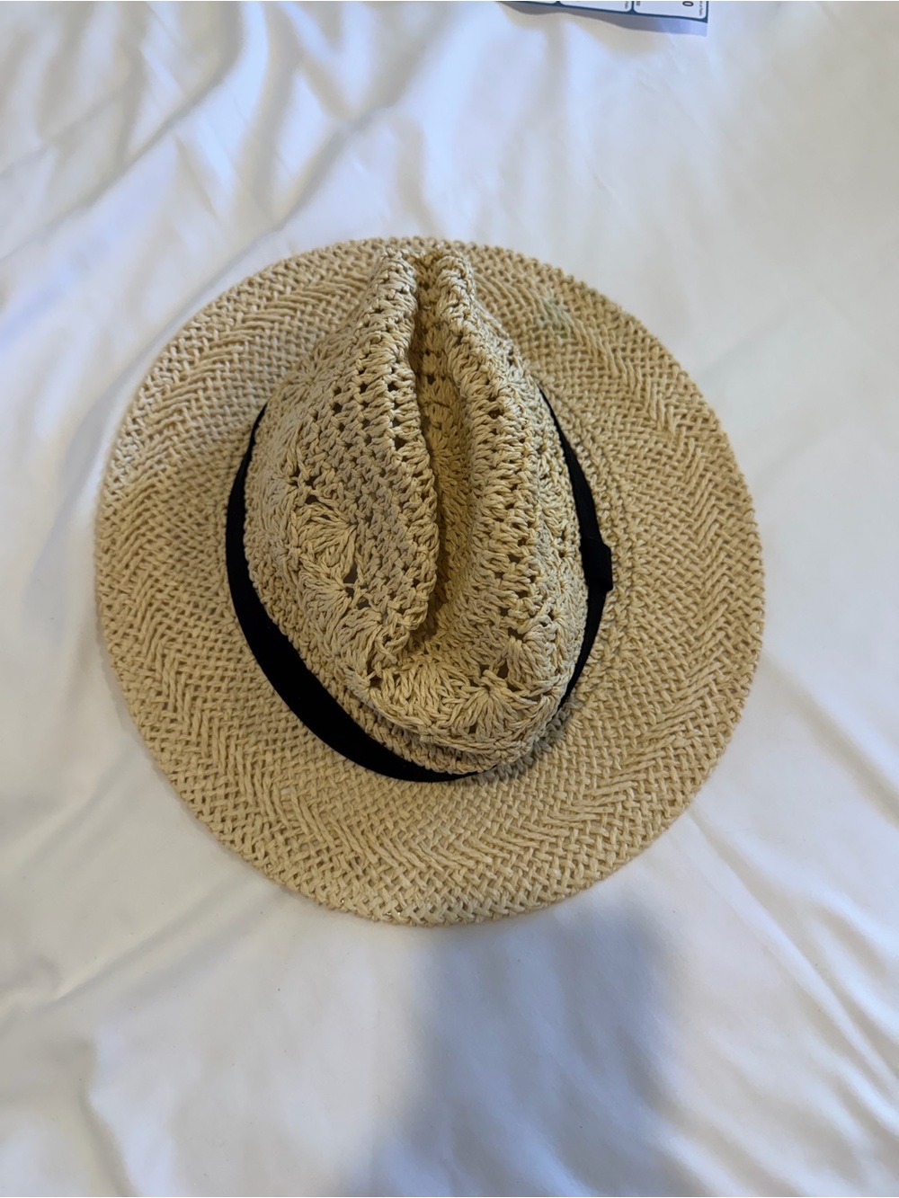 Nordstrom Beige Straw Fedora with Black Band used 1 time new